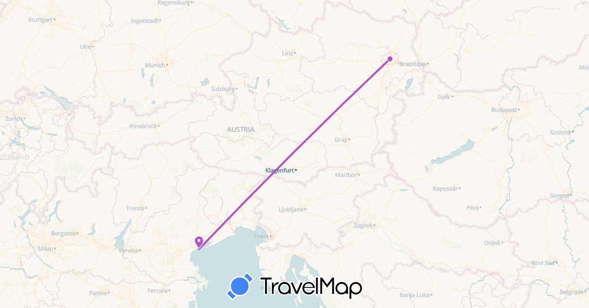 TravelMap itinerary: driving, train in Austria, Italy (Europe)